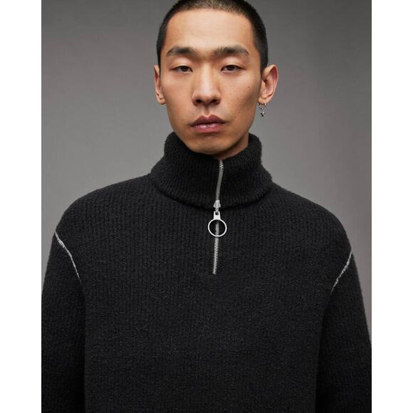 All Saints Asteroid Zip Funnel Neck Sweater Black Size M Men's - Picture 2 of 16
